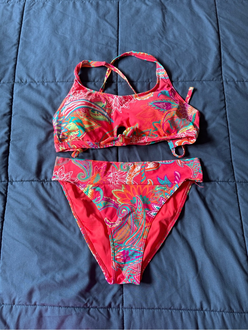 Red Paisley High-Waist Bikini Set - Women's Swim